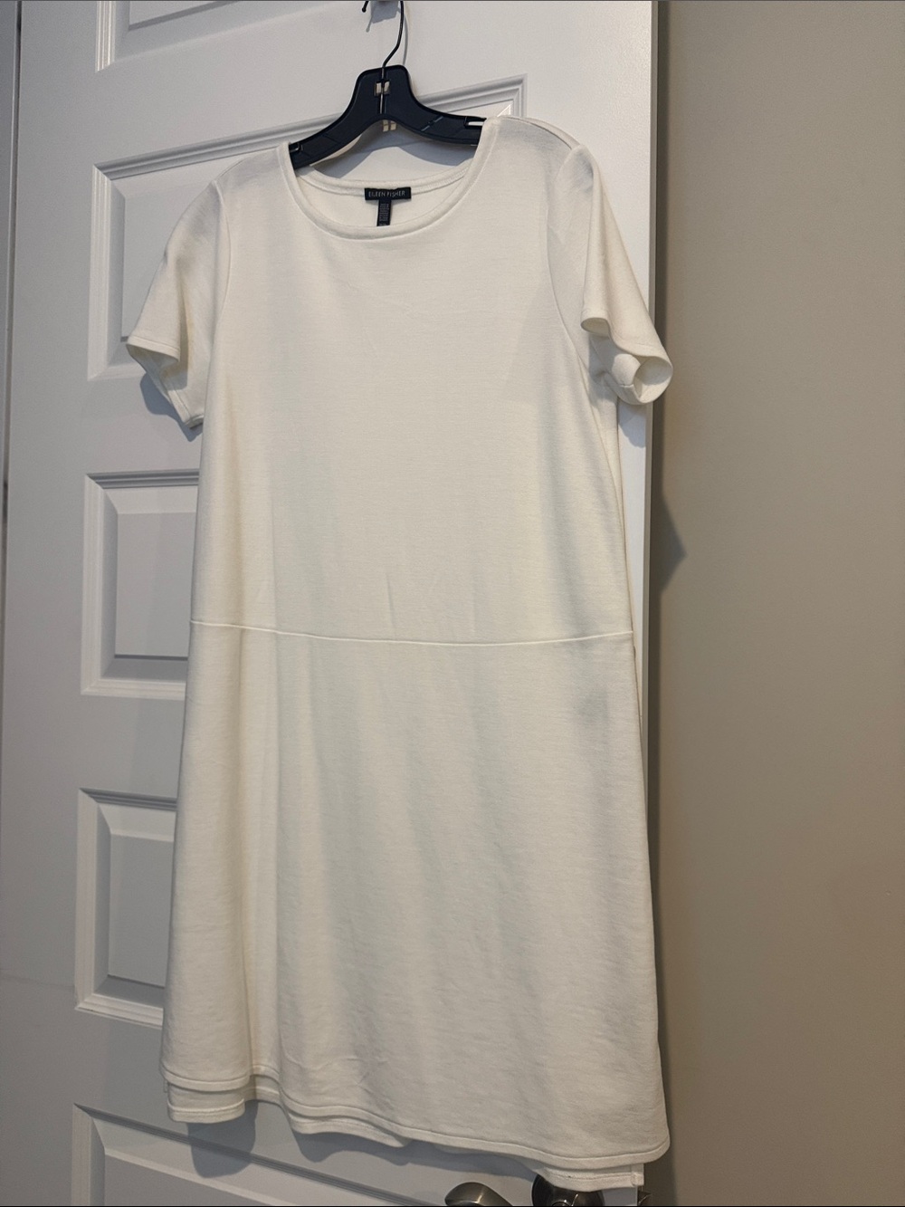 Eileen Fisher Cream Short-Sleeve Knit A-Line Dress